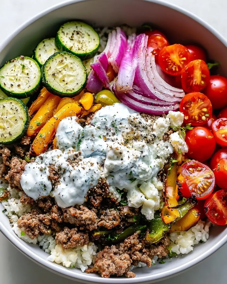 A delicious plate of Ground Beef Gyro Bowls in Just 30 Minutes: Deliciously Easy!