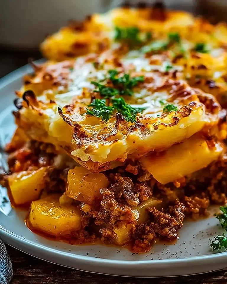 A delicious plate of Hobo Casserole Ground Beef-Quick Family Meals
