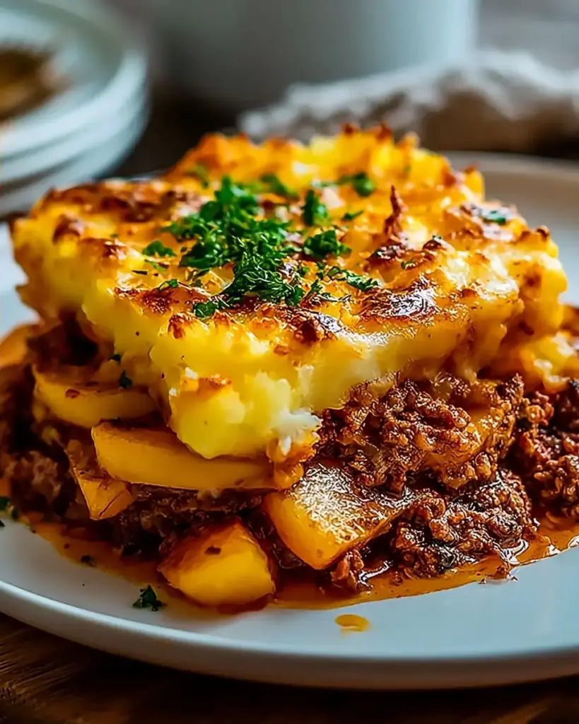 A delicious plate of Hobo Casserole Ground Beef-Quick Family Meals