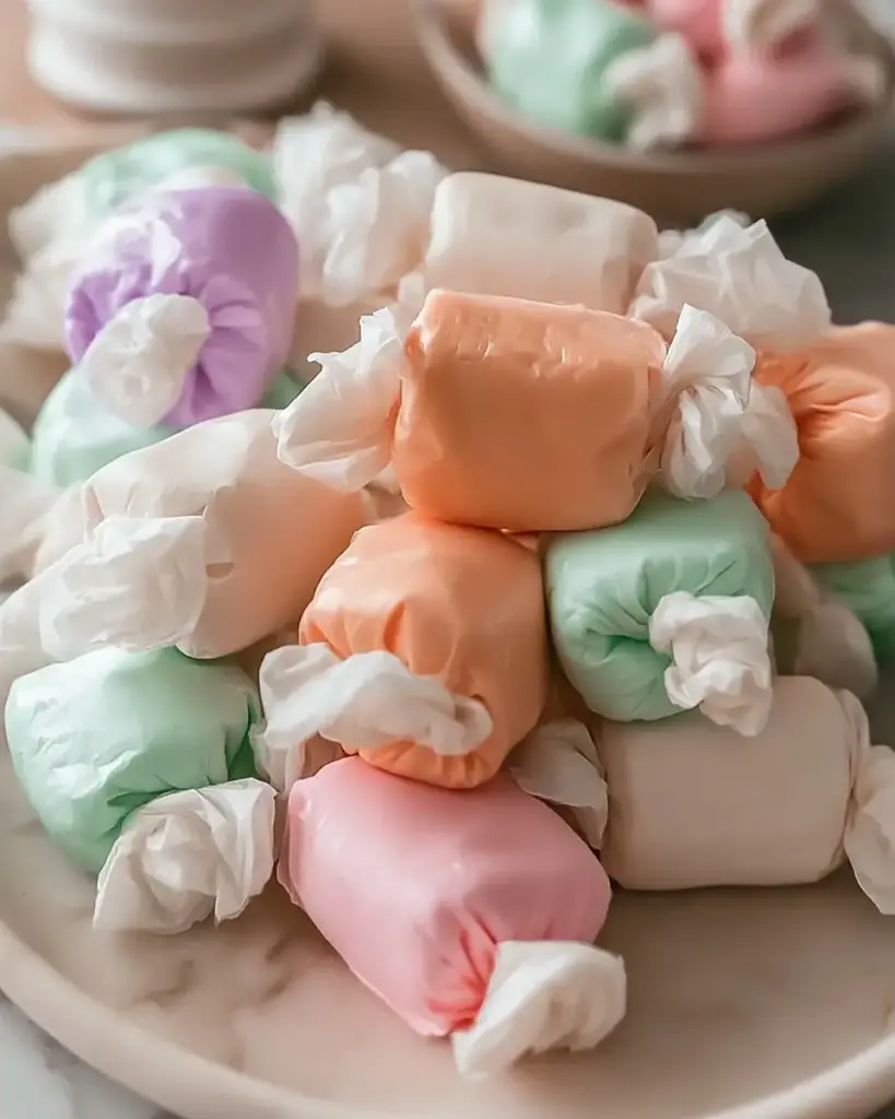 A delicious plate of Homemade Saltwater Taffy Rolls