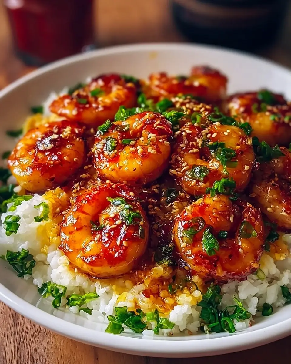 A delicious plate of Honey Garlic Shrimp Bowls