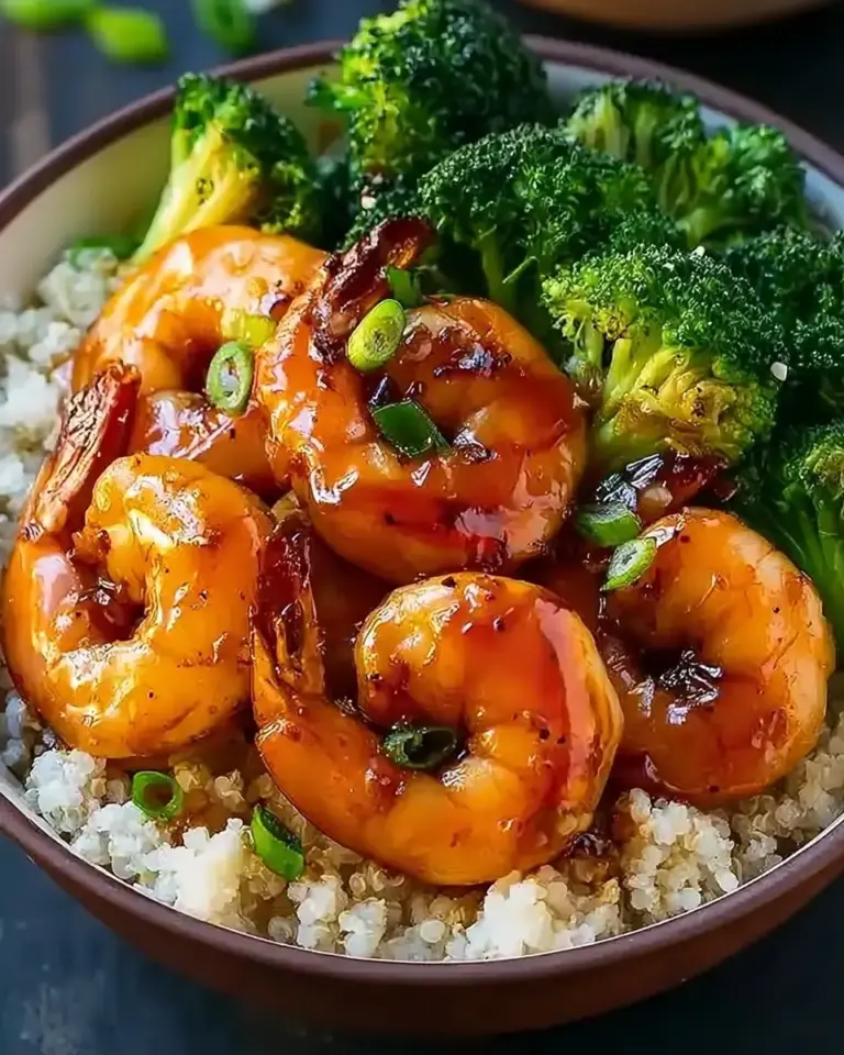 A delicious plate of Honey Garlic Shrimp Bowls