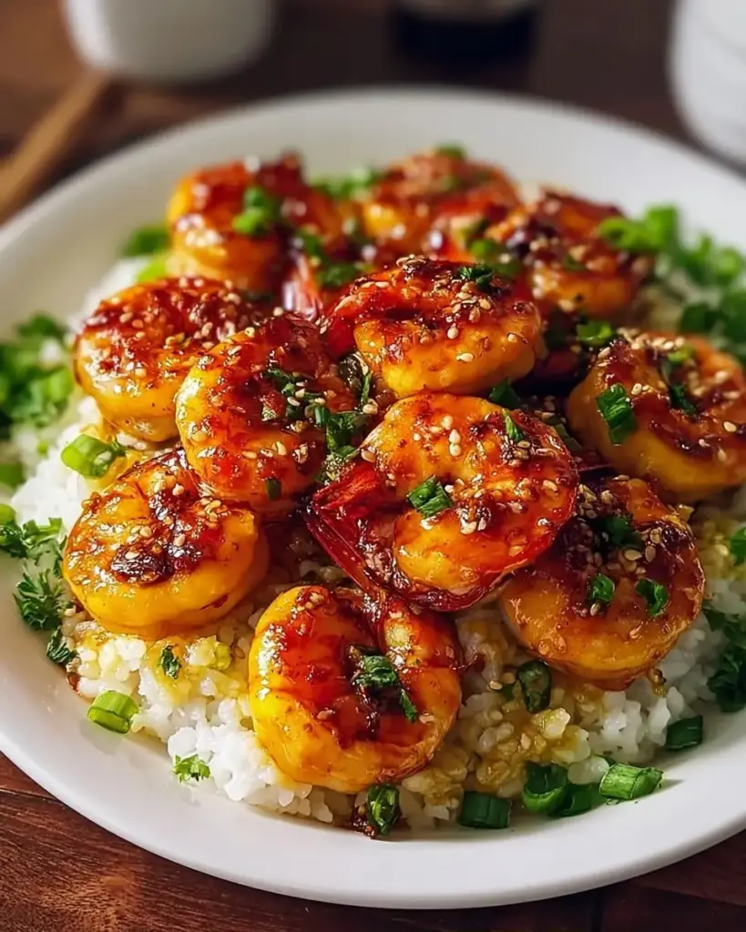 A delicious plate of Honey Garlic Shrimp Bowls