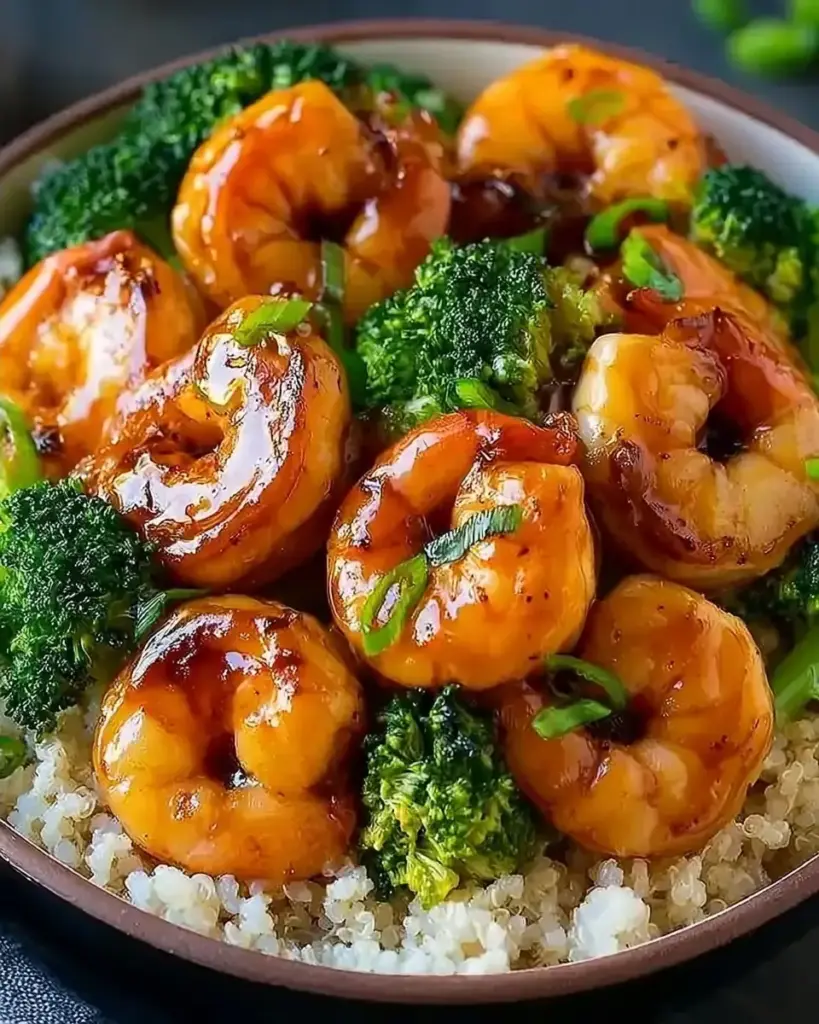 A delicious plate of Honey Garlic Shrimp Bowls