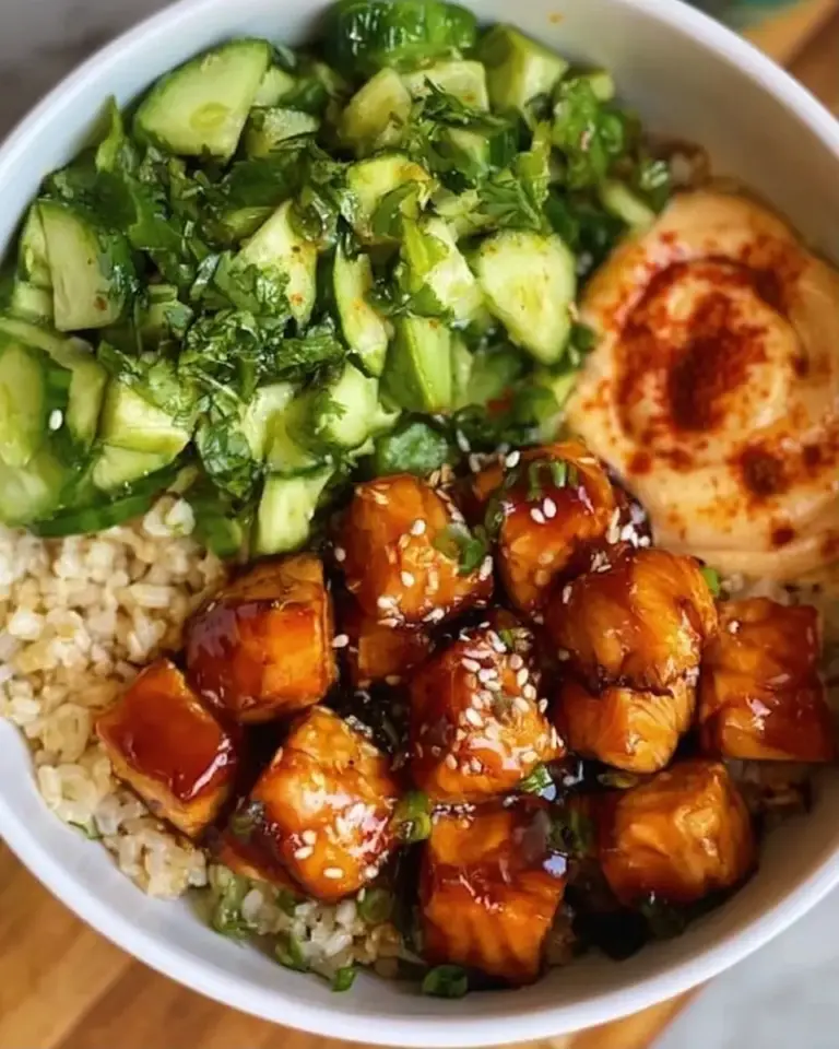 A delicious plate of Honey Glazed Salmon Rice Bowls