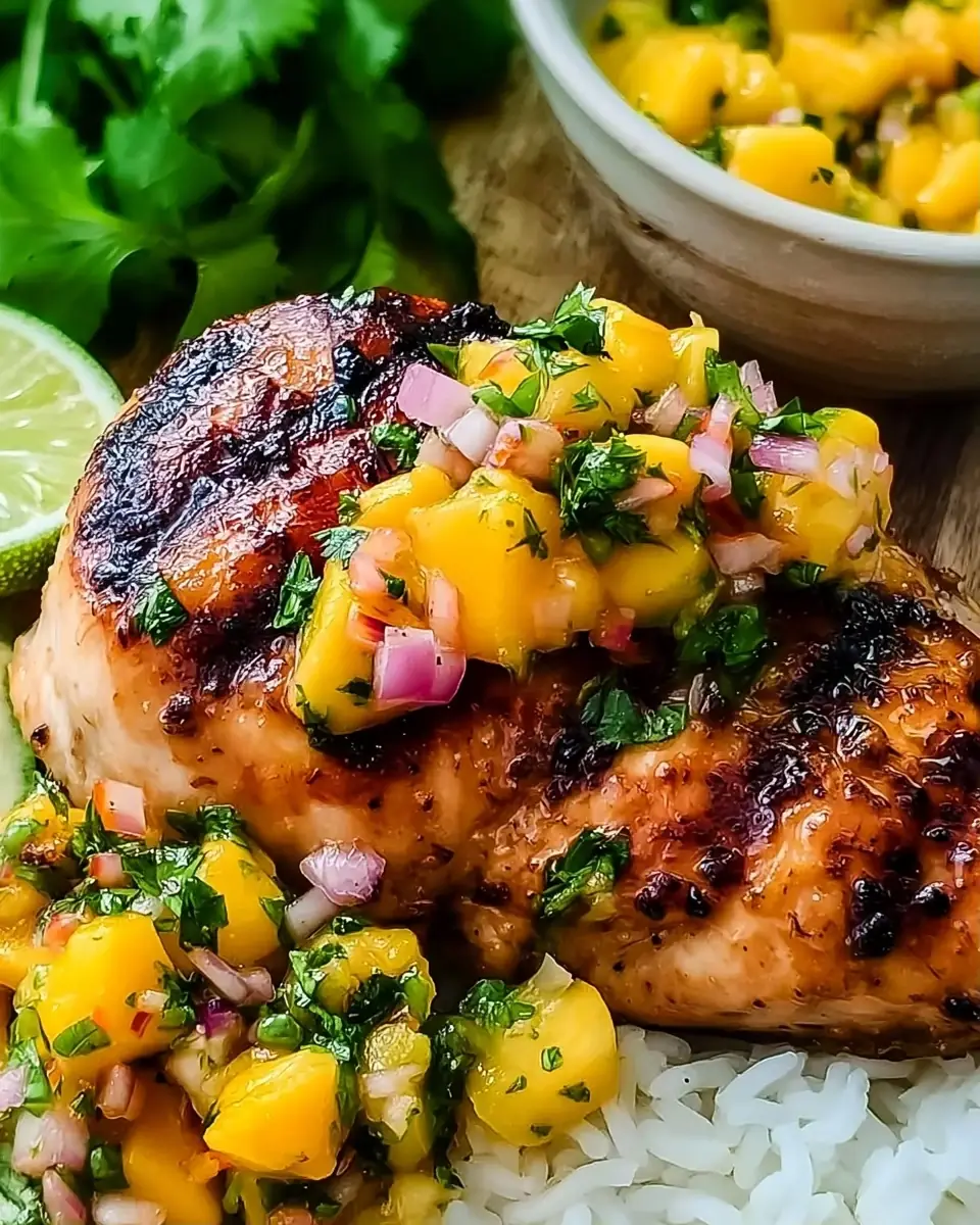A delicious plate of Honey Lime Chicken with Mango Salsa