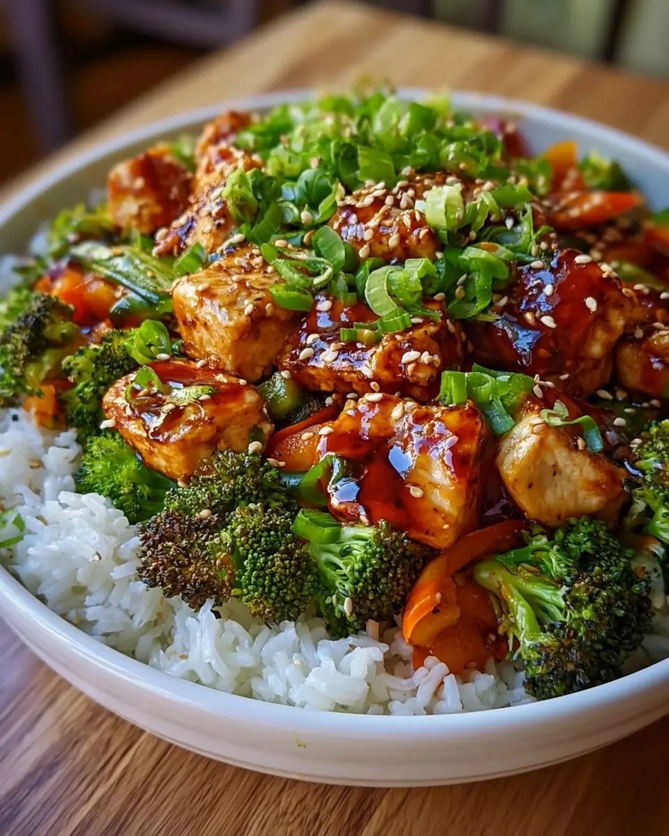 A delicious plate of Honey Sriracha Chicken Bowl: Discover a Flavor Explosion!