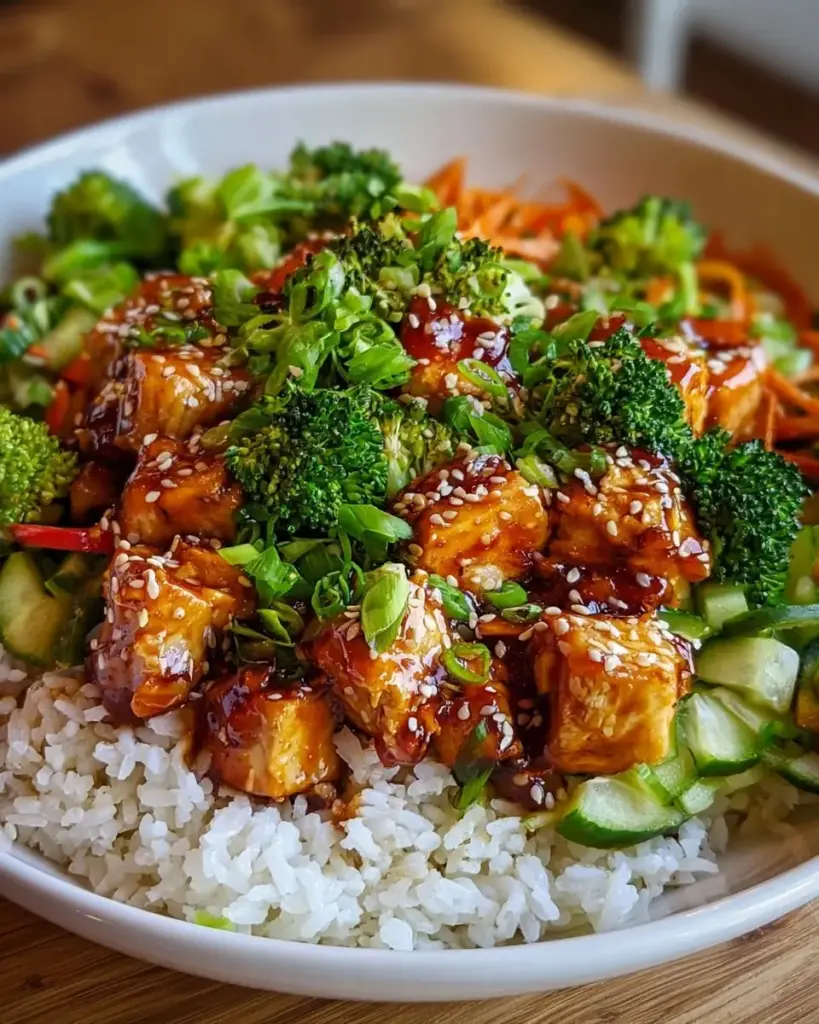 A delicious plate of Honey Sriracha Chicken Bowl: Discover a Flavor Explosion!