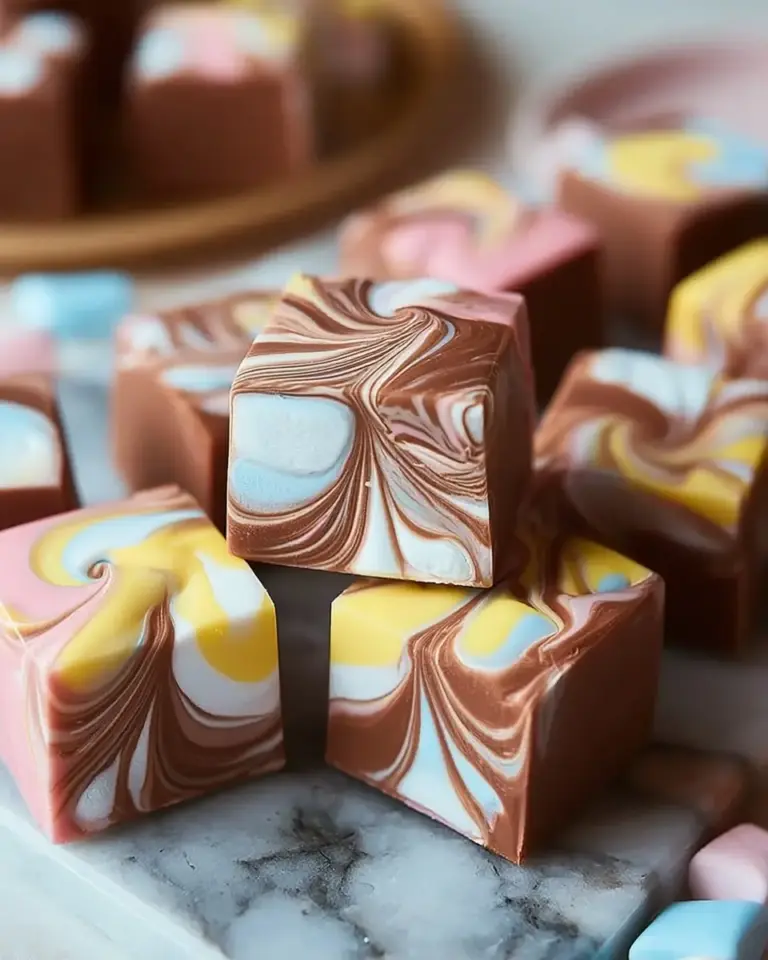 A delicious plate of Indulge in Easy Marshmallow Swirl Fudge Bliss