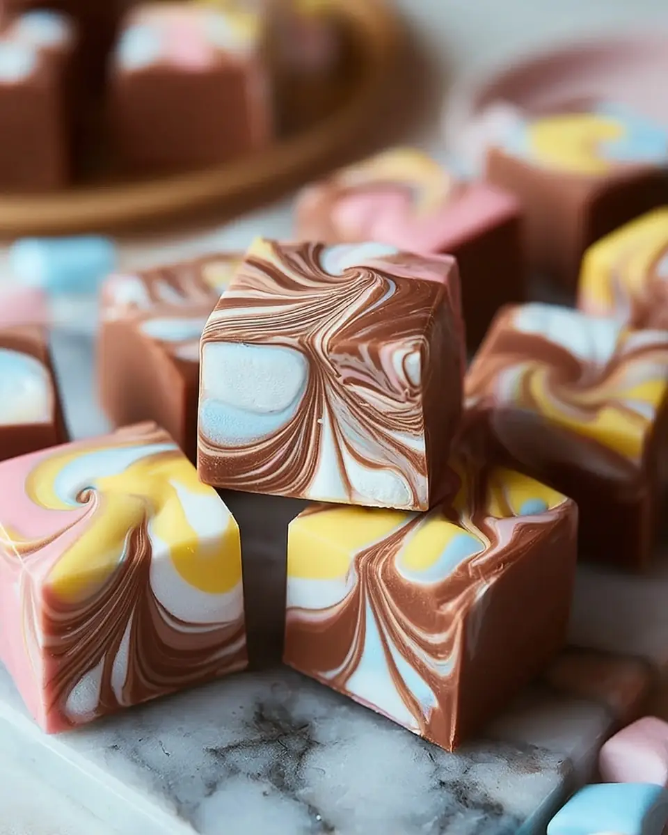 A delicious plate of Indulge in Easy Marshmallow Swirl Fudge Bliss