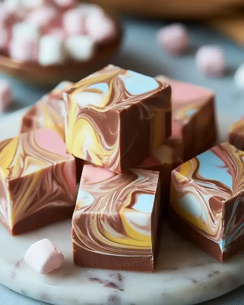 A delicious plate of Indulge in Easy Marshmallow Swirl Fudge Bliss