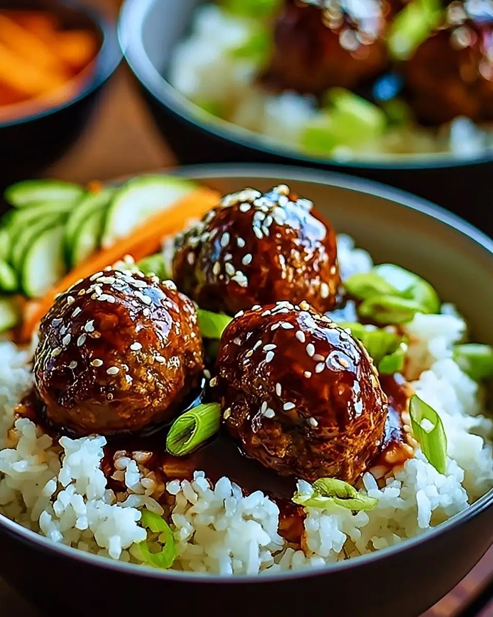 A delicious plate of Irresistibly Sweet Korean BBQ Meatball Rice Bowls You'll Love
