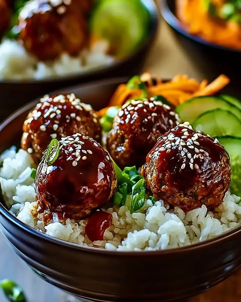 A delicious plate of Irresistibly Sweet Korean BBQ Meatball Rice Bowls You'll Love