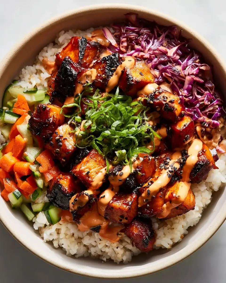 A delicious plate of Korean BBQ Chicken Bowls (Easy Weeknight Recipe!)