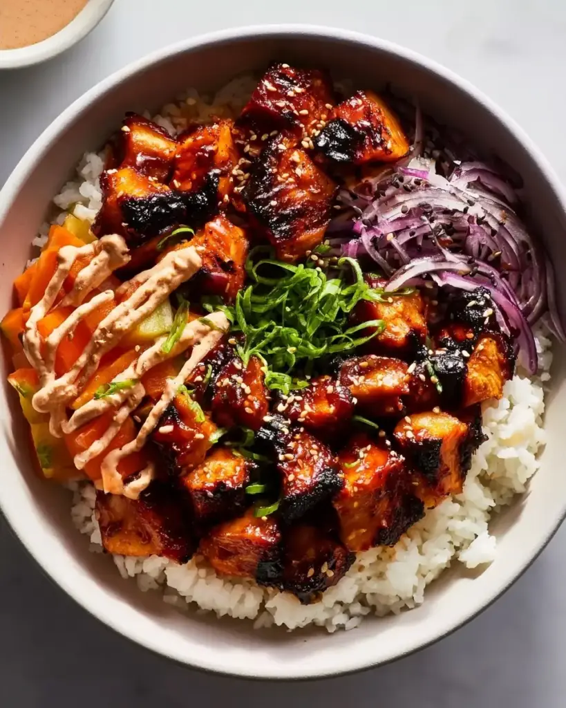 A delicious plate of Korean BBQ Chicken Bowls (Easy Weeknight Recipe!)