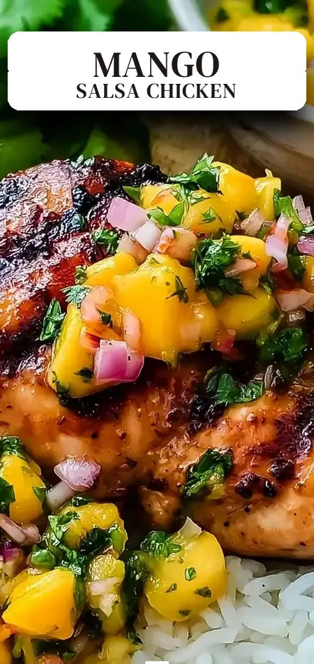 Pinterest pin (Design 2) for Honey Lime Chicken with Mango Salsa