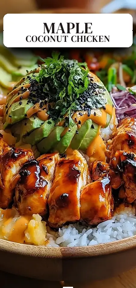 Pinterest pin (Design 2) for Spicy Maple Chicken and Coconut Rice
