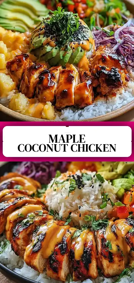 Pinterest pin (Design 3) for Spicy Maple Chicken and Coconut Rice