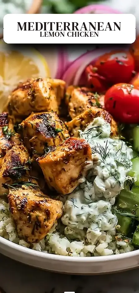 Pinterest pin (Design 2) for High Protein Mediterranean Lemon-Dill Chicken Bowls (Easy & Meal Prep Friendly)