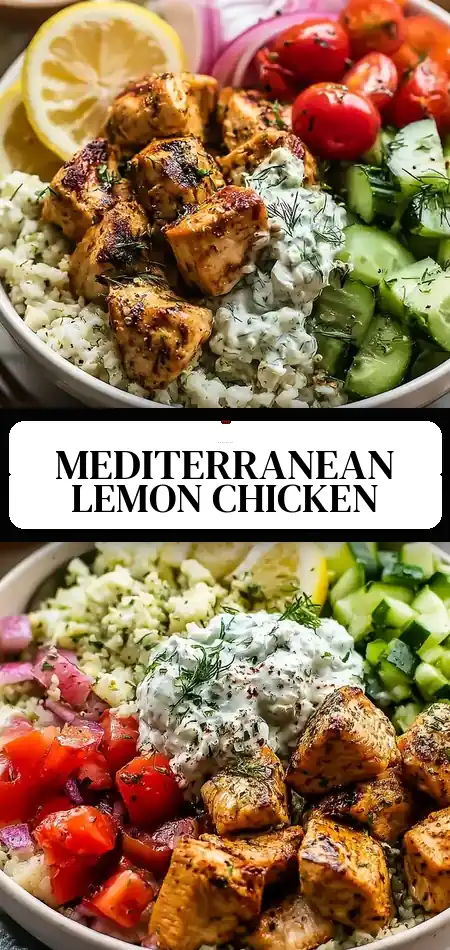 Pinterest pin (Design 3) for High Protein Mediterranean Lemon-Dill Chicken Bowls (Easy & Meal Prep Friendly)