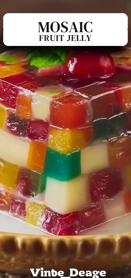 Pinterest pin (Design 2) for Vintage Mosaic Fruit Jelly Dessert: An Easy Delight for All Ages