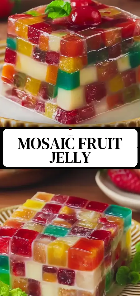 Pinterest pin (Design 3) for Vintage Mosaic Fruit Jelly Dessert: An Easy Delight for All Ages