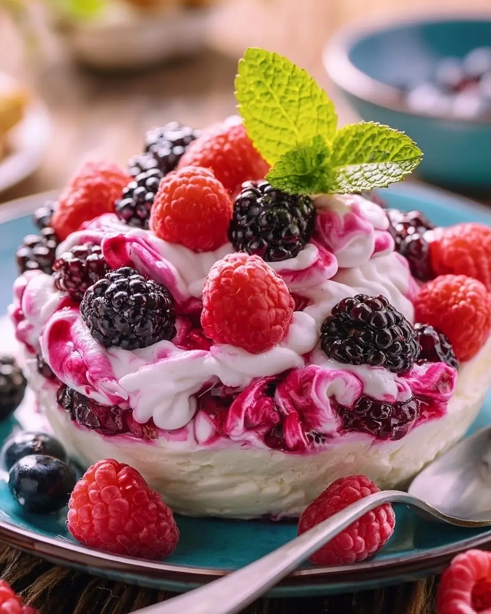 A delicious plate of Mixed Berry Cheesecake Fluff