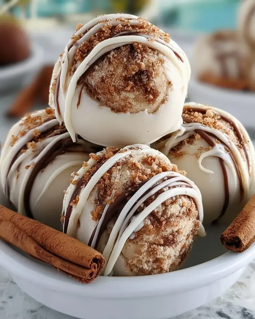 A delicious plate of No-Bake Cinnamon Roll Truffles