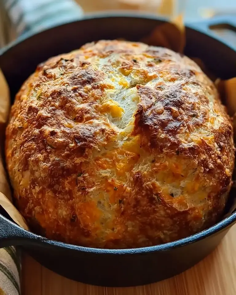 A delicious plate of No Knead Cheddar Bread in the Dutch Oven