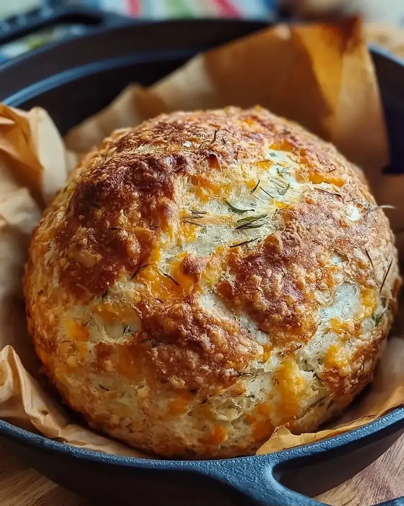 A delicious plate of No Knead Cheddar Bread in the Dutch Oven