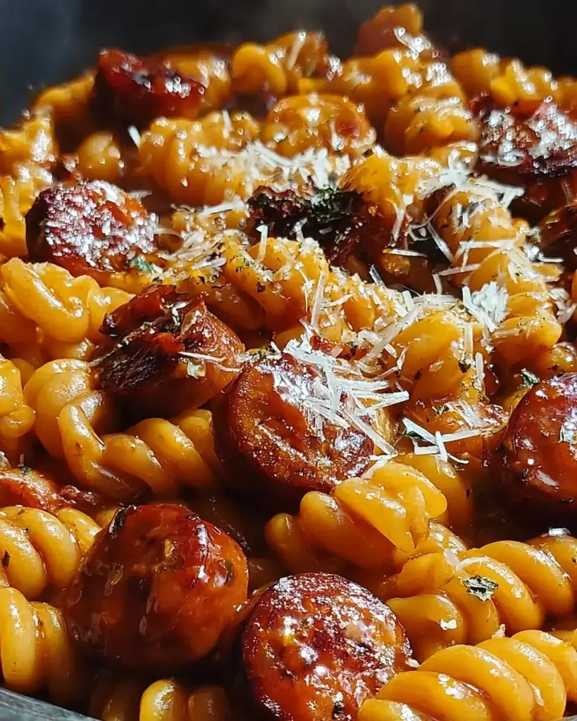 A delicious plate of One-Pot Bold Honey BBQ Sausage Pasta