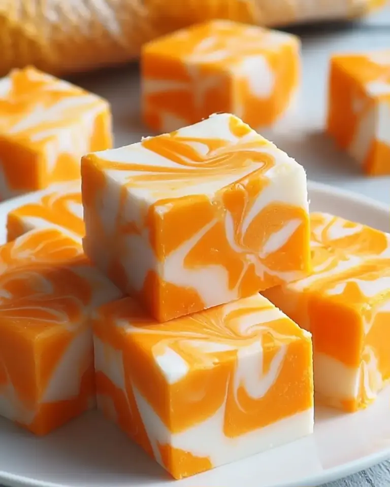A delicious plate of Orange Creamsicle Swirl Fudge
