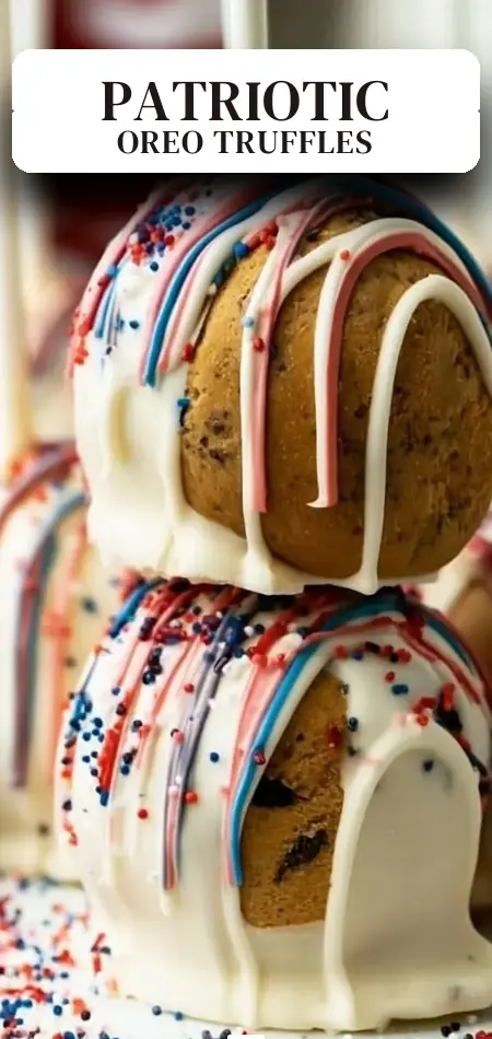 Pinterest pin (Design 2) for 4th of July Vanilla Oreo Truffles