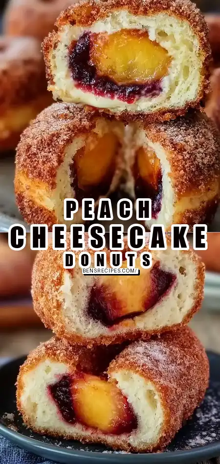 Pinterest pin (Design 1) for Peach cobbler cheesecake donuts