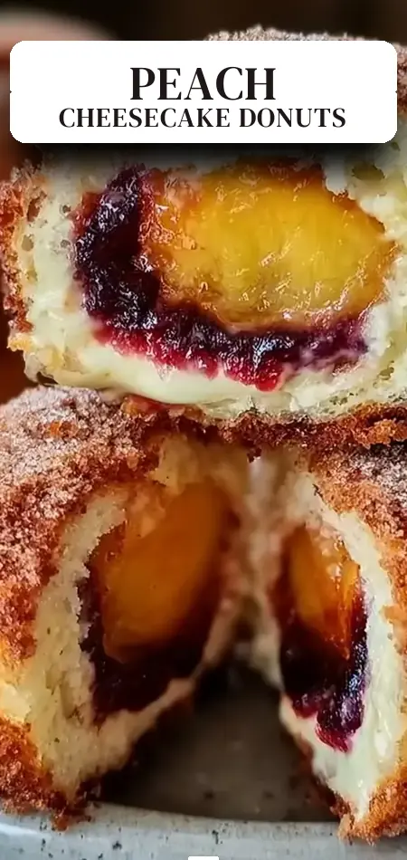 Pinterest pin (Design 2) for Peach cobbler cheesecake donuts