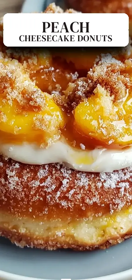 Pinterest pin (Design 2) for Peach Cobbler Cheesecake Donuts