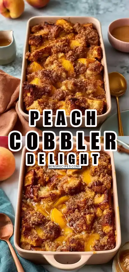 Pinterest pin (Design 1) for Easy Peach Cobbler French Toast Bake - moanaskitchen
