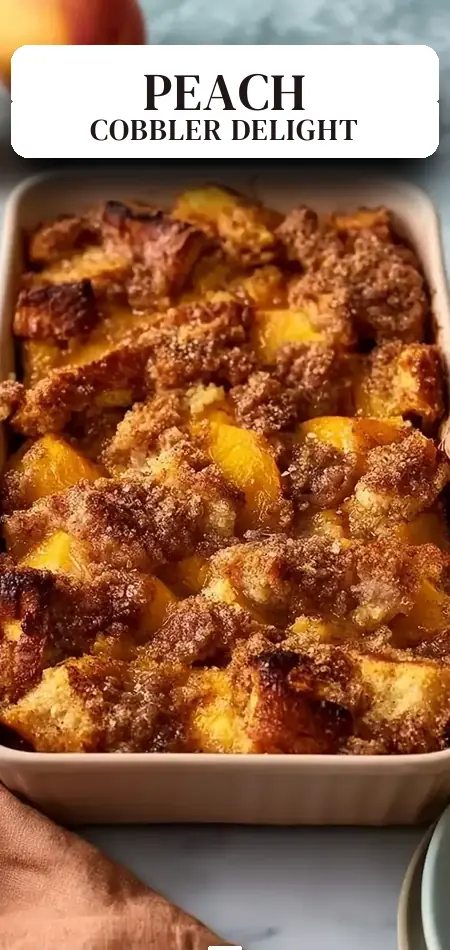 Pinterest pin (Design 2) for Easy Peach Cobbler French Toast Bake - moanaskitchen