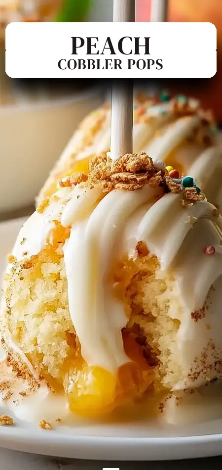 Pinterest pin (Design 2) for Delicious Peach Cobbler Cake Pops Recipe You’ll Love!