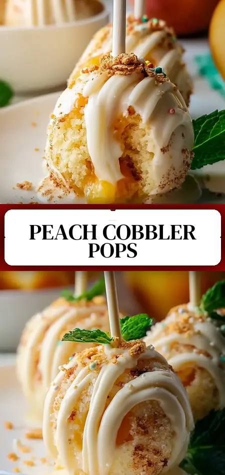 Pinterest pin (Design 3) for Delicious Peach Cobbler Cake Pops Recipe You’ll Love!