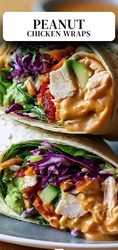 Pinterest pin (Design 2) for THAI PEANUT CHICKEN WRAPS