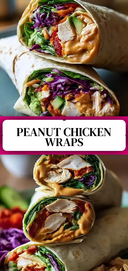 Pinterest pin (Design 3) for THAI PEANUT CHICKEN WRAPS