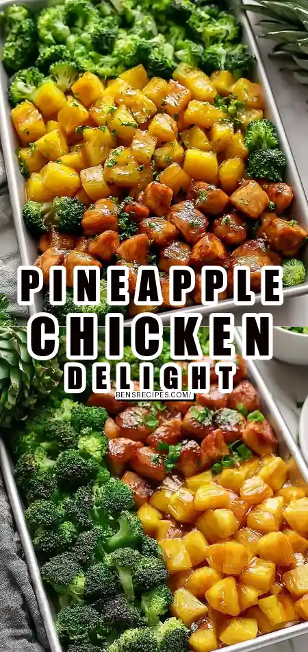 Pinterest pin (Design 1) for Sweet Sheet Pan Pineapple Chicken and Broccoli - thegirlskitchen