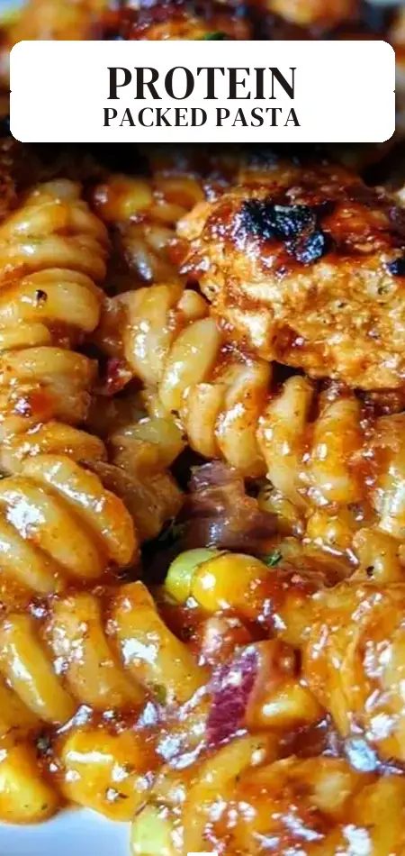 Pinterest pin (Design 2) for High Protein BBQ Chicken Pasta Salad