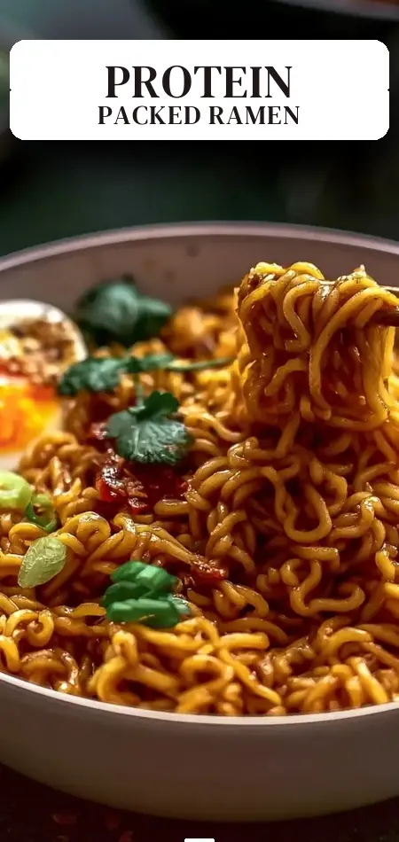 Pinterest pin (Design 2) for High Protein Easy Saucy Ramen Noodles