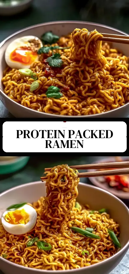 Pinterest pin (Design 3) for High Protein Easy Saucy Ramen Noodles
