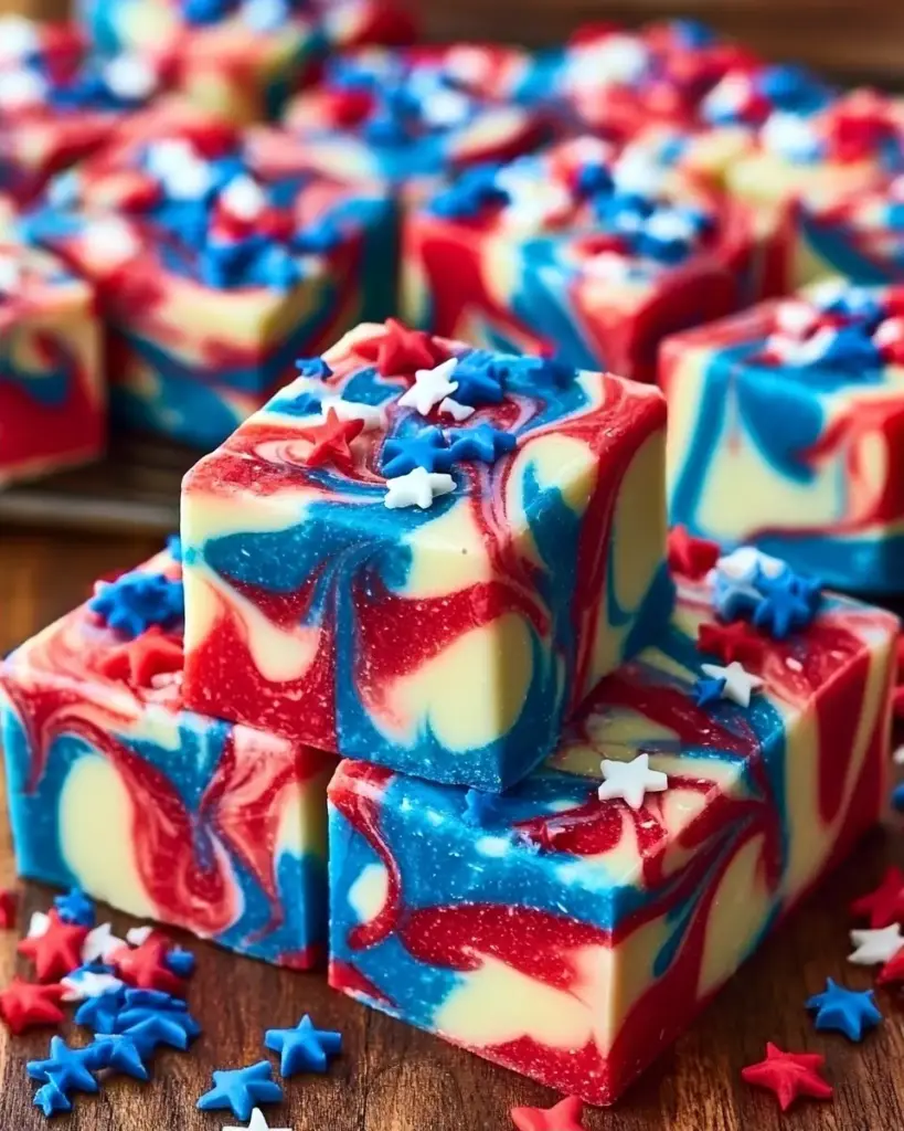 A delicious plate of Patriotic Swirl Fudge