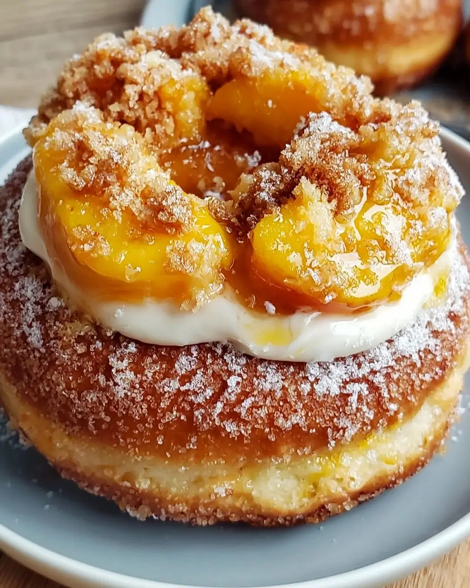 A delicious plate of Peach Cobbler Cheesecake Donuts