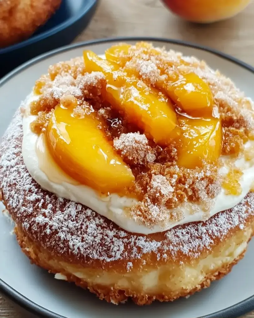 A delicious plate of Peach Cobbler Cheesecake Donuts