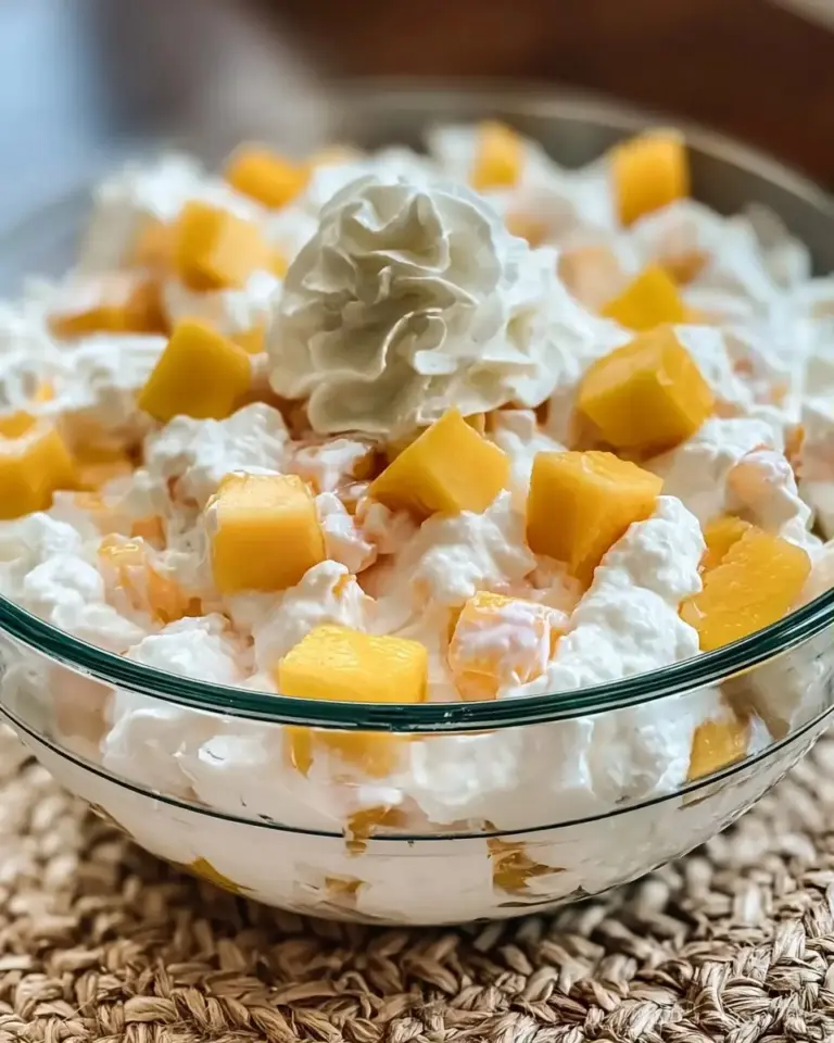 A delicious plate of Peach Fluff Salad